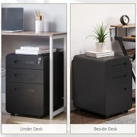 Vinsetto Lockable File Cabinet with 3 Drawers, Vertical Office Drawer for A4, Letter, Legal Size, Anti-tilt Design, Pre-Assembled Body, Black(m-7)