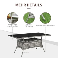 Outsunny Gartentisch Glastisch Esstisch Gartenmöbel Tisch, Polyrattan+Sicherheitsglas, Grau+Schwarz, 150x85x74cm(m-6)