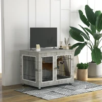 PawHut Indoor Dog Kennel w/ Soft Cushion, Double Door for Large Dogs, 106 x 74 x 81.5cm, Grey(m-11)