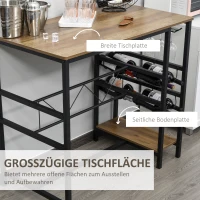 HOMCOM Bartisch-Set, Stehtisch mit 2 Barhockern, 3-teiliges Tischset Küchentresen mit Flaschenhalterung Spanplatte, Stahl, Natur+Schwarz, 108 x 60x 95H cm(m-5)