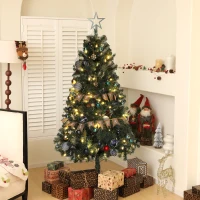 HOMCOM 6ft Pre-Lit Xmas Tree with Decorations, Green, Blue and Warm White(m-2)