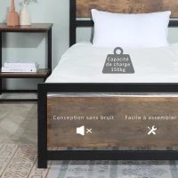 HOMCOM Cadre de lit en acier lit simple 97 x 195 x 103 cm compatible matelas 90 x 190 cm aspect bois avec veinage(m-6)