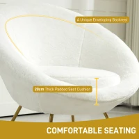 HOMCOM Faux Fur Accent Chair with Golden Metal Legs, Upholstered Comfy Tub Chair with Non-Slip Footpads, Seat Cushion for Bedroom, Living Room and Office, White(m-5)