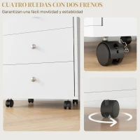HOMCOM Cajonera de Oficina con 4 Ruedas 3 Cajones y 1 Bandeja Extraíble Carga 30 kg 43x40x66,5 cm Blanco y Natural(m-5)
