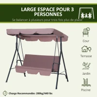Outsunny Balancelle de Jardin 3 Places Toit Inclinaison réglable Coussins Assise et Dossier 1,72L x 1,1l x 1,52H m Acier Noir Polyester Marron Clair(m-5)