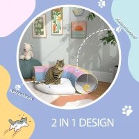 PawHut Katzentunnel Katzenspielzeug,  2 Spielzeuge, 1 Liegepolster, verspieltes Design, 105 cm x 65 cm x 28 cm, Mehrfarbig(m-4)