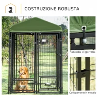 PawHut Kennel per Cani in Acciaio per Interni ed Esterni con Tettuccio in Tessuto Oxford e 2 Ciotole, 244x122x183 cm(m-7)