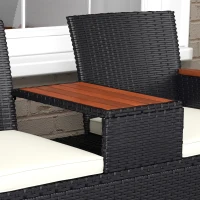 Outsunny Two-Seat Rattan Loveseat, with Wood-Top Middle Table - Black(m-9)