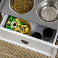 PawHut Comedero Elevado para Perros Grandes con 2 Cuencos de 2000 ml de Acero Inoxidable y 1 Cajón 63x30x36 cm Blanco(m-8)