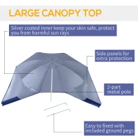 Outsunny 2m UV Protection Fishing Beach Umbrella Brolly Shelter w/ Side Panel Tent Blue(m-6)