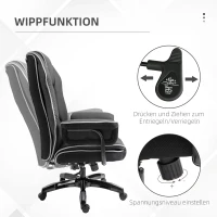 Vinsetto Bürostuhl, Ergonomisch Schreibtischstuhl mit Liegefunktion, Drehfunktion, Höhenverstellbar Computerstuhl für Home-Office, Kunstleder, Schwarz(m-6)