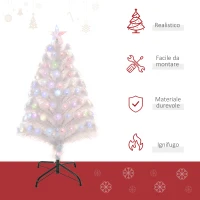 HOMCOM Albero di Natale Artificiale 90cm con 90 Luci LED Colorate e Fibre Ottiche, 90 Rami, Base in Metallo Pieghevole, Bianco(m-8)
