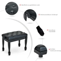 HOMCOM Klavierhocker Höhenverstellbar Klavierbank, Pianobank mit Kunstleder Kissen Keyboardhocker für Piano Keyboard 64 x 35 x 45-55 cm Schwarz(m-5)