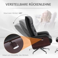 HOMCOM Relaxsessel mit Hocker Fernsehsessel Polstersessel 360° drehbar 145° neigbar mit Retro-Design Chesterfield PU-Bezug Holzverkleidung Metallfuß Schwarz 82 x 83 x 110 cm(m-4)
