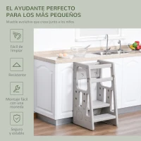 HOMCOM Torre de Aprendizaje para Niños Taburete Infantil con Altura Ajustable en 3 Posiciones para Cocina Baño 47x47x90 cm Gris(m-6)