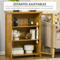 HOMCOM Aparador Auxiliar con 2 Puertas de Vidrio Armario de Salón Multiusos con 2 Estantes Ajustables 66x31,8x86,8 cm Nogal(m-7)
