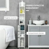 kleankin Meuble colonne de salle de bain armoire toilette haute avec étagères et placards - 15 x 17 x 120 cm blanc(m-4)
