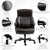 Vinsetto Bürostuhl Chefsessel Gaming Stuhl Drehstuhl Wippfunktion Dicke Polsterung 180 kg Belastbarkeit ergonomisches Design höhenverstellbar Kunstleder Braun 72x83x114-122 cm(m-6)
