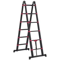 HOMCOM Escalera de Aluminio Plegable 2 Formas de Uso con 12 Escalones Antideslizantes Carga 150 kg 379x67,5x11 cm Negro y Rojo(m-1)