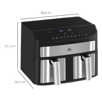 HOMCOM Friteuse à air sans huile, Air Fryer, double compartiment 8 L, 2400 W - 10 programmes, température réglable, minuterie(m-3)