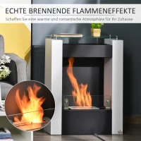 HOMCOM Ethanol-Kamin Bio-Ethanol-Brenner 1993W 1,5L 3 Std. Brenndauer kein Rauch frei stehend Stahl Edelstahl gehärtetes Glas Weiß+Schwarz 60 x 20 x 79 cm(m-5)