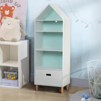 HOMCOM Kids Children Wooden Bookcase w/Drawer Bedroom Furniture Bookshelf Storage Rack Display Unit Toys Games Organisation Cabinet Pink Blue Back Panel 50 x 30 x 142 cm(m-10)