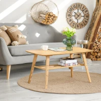 HOMCOM Couchtisch Beistelltisch Bambustisch Tisch Wohnzimmertisch Kaffeetisch mit Regal minimalistisch stabil Bambus Naturholz 100x50x50 cm(m-2)