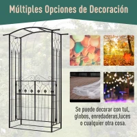 Outsunny Arco de Jardín con Puerta Enrejado de Metal 131x49x212 cm con Cerradura para Plantas Trepadoras Jardín Boda Patio al Aire Libre Color Negro Mate(m-6)