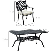 Outsunny 7 Pieces Aluminium Patio Dining Set with Umbrella Hole Black(m-3)