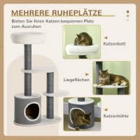 PawHut Kratzbaum mit 1 Katzenhöhle, 1 Katzenbett, 2 Plattformen, Jute-Seilspfosten, Weiß + Grau(m-5)