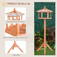PawHut Wooden Bird Table Free Standing Feeder Garden Sheltered Feeding Station Parrot Stand Birdhouse Φ40x113cm(m-5)