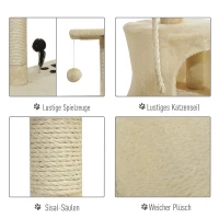 PawHut Katzenbaum, Kratzbaum mit Sisalsäulen, Katzenkratzbaum, Katzen Kletterbaum mit Höhle, Spielbälle, Beige, 75L x 40B x 112H cm(m-6)