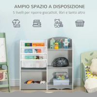 ZONEKIZ Scaffale Portagiochi per Bambini con Ripiani in Legno, 85x26x84cm, Grigio(m-4)