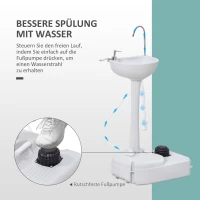 Outsunny Waschbecken Handwaschbecken Mobiles Waschbecken, tragbar, inkl. Rädern, 51 cm x 33,5 cm x 103cm, Weiß(m-8)