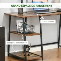 HOMCOM Bureau Informatique Design Industriel 2 étagères Panneaux Particules Aspect Vieux Bois Acier Noir(m-4)