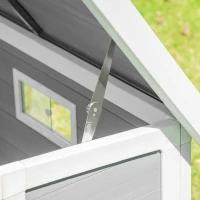PawHut Casetta per Cani da Esterno con Porta e Terrazza, Cuccia per Cani di Taglia Media, Tetto Apribile e Finestra, Grigio(m-9)