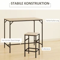 HOMCOM Bartisch-Set Stehtisch mit 4 Barhockern 5-teiliges Tischset Stahl Eiche(m-5)