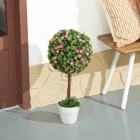 HOMCOM Set of 2 Decorative Artificial Plants, Ball Topiary Tree with Rose Flower in Pot, Fake Plants for Home Indoor Outdoor Decor, 60cm, Pink(m-8)