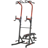 HOMCOM Estación de Musculación Torre de Entrenamiento con Altura Ajustable y Respaldo Regulable en 5 Posiciones Barra de Dominadas Fitness Flexiones Acero 108x178x202-238 cm Negro(m-11)