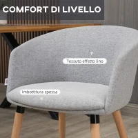 HOMCOM Sedia Moderna con Braccioli Imbottiti, in Tessuto Effetto Lino, Legno e Acciaio, 57x56x72 cm, Grigio Chiaro(m-4)