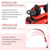 HOMCOM Correpasillo para Niños Mayores de 1 Año Cochecito Automóvil Diseño 3 en 1 Empujador Andador Función de Bocina con Capota Reposapiés Portavasos 84x40x83 cm Rojo(m-5)