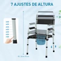 HOMCOM Silla con Inodoro Plegable con Altura Ajustable Cubo y Almohadillas Antideslizantes Carga 150 kg Negro(m-6)