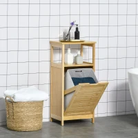 kleankin 2-in-1 Wäschekorb, 1 Regal, Korb aus Vlies, 40 cm x 30 cm x 86,5 cm Bambus Natur(m-8)
