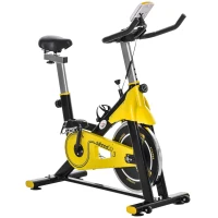 HOMCOM Fahrradtrainer höhenverstellbarer Heimtrainer Fitnessfahrrad Rollentrainer mit Riemenantrieb LCD-Display Stahl ABS Gelb+Schwarz 45,5 x 100 x 101-113 cm(m-1)