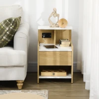 HOMCOM Comodino moderno con 2 Prese, 2 porte USB e Cassetto in truciolato, 40x40x60cm, Color Legno(m-7)