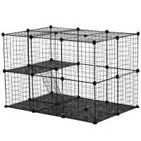 PawHut Pet Playpen DIY Small Animal Cage Enclosure Metal Wire Fence 39 Panels with 3 Doors 2 Ramps for Kitten Bunny Chinchilla Pet Mink Black(m-11)