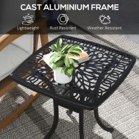Outsunny Cast Aluminium Bistro Table, Outdoor Square Side Table with Umbrella Hole, Garden Table for Balcony, Black(m-5)