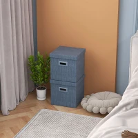 HOMCOM Aufbewahrungsbox Set, abnehmbarer Deckel, Griffe, faltbar, stapelbar, Leinenimitat, Blau(m-7)
