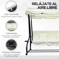 Outsunny Columpio Balancín Jardín 3 Plazas Convertible en Cama Techo Parasol Regulable Bandeja para Bebida Terrza Balcón Exterior Carga máx. 340kg Acero 200x120x164cm Beige(m-6)