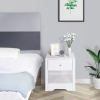 HOMCOM Modern Bedside Table, Nightstand with Drawer Shelf, End Table for Living room, Bedroom White(m-2)